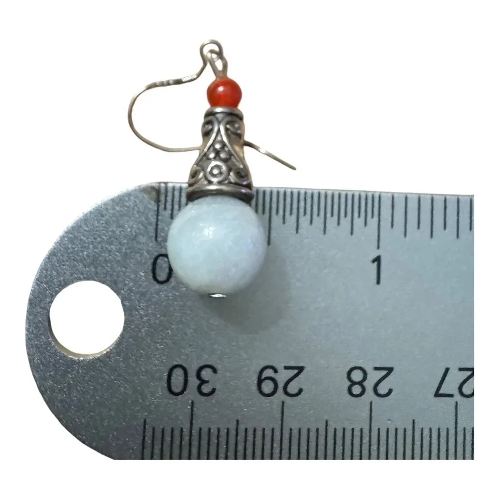 Vintage 925 Sterling Silver Dangle Earrings With Carnelian & Jade Beads Morocco - Picture 10 of 12